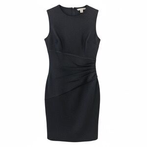 Diane Von Furstenberg Black Sheath Dress w Waist Ruching, Side Zipper, Stretch